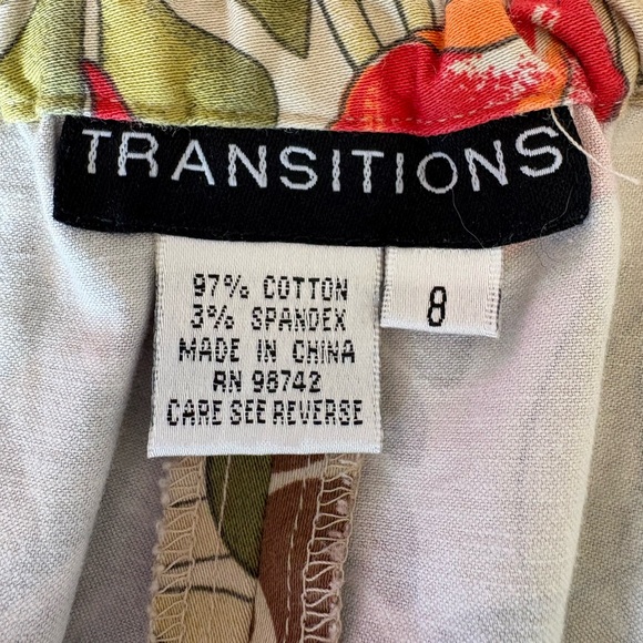 Transitions Women's Size 8 Tropical Matching Set Pants Button Down Top - Picture 13 of 13